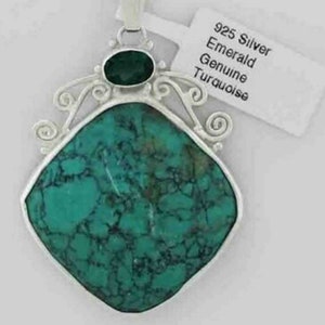 Genuine Turquoise Pendant Necklace .925 Silver