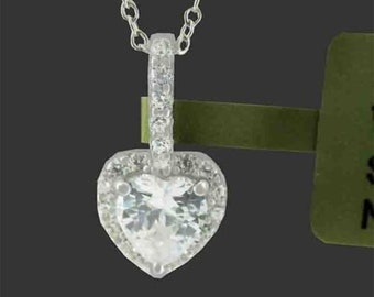 Lab 0.50 Cts White Sapphires Pendant Necklace .925 Sterling Silver