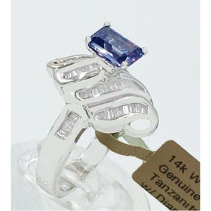 Anillo de tanzanita y diamantes auténticos de 1,15 quilates en oro blanco de 14 k imagen 5