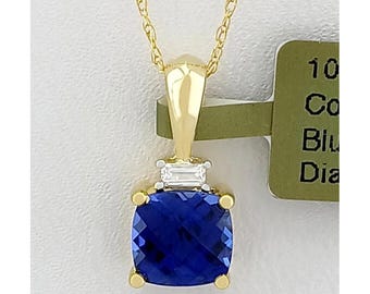 Corundum 1.25 Cts Blue Sapphire & Genuine Diamond Pendant 10k Gold