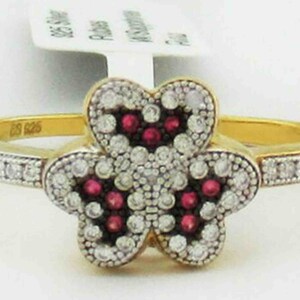 Rubies & White Sapphires Ring 925 Sterling Silver (gold tone)
