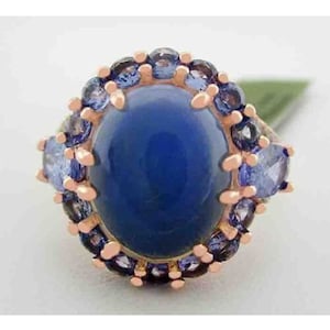 Genuine 3.15 Cts Opal, Tanzanites & W/Sapphire Ring .925 Sterling Silver (Rose)