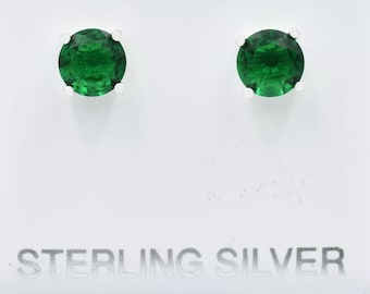 Created 2.20 Cts Emerald Stud Earrings Sterling Silver