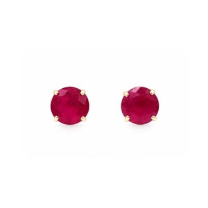 Genuine 1.34 Cts Ruby Stud Earrings 14K Yellow Gold