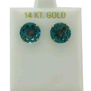 Blue Zircon 9.72 Cts Stud Earring 14k Yellow Gold