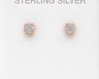 Genuine 0.40 Cts Diamond Stud Earrings .925 Silver (Rose)