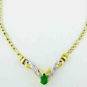 Genuine 0.68 Cts Emerald & Diamond Necklace 10k Gold *Free Certificate Appraisal