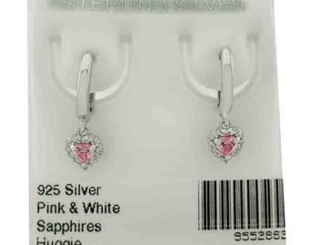 Pink Sapphires & White Sapphires Dangling Earrings .925 Sterling Silver
