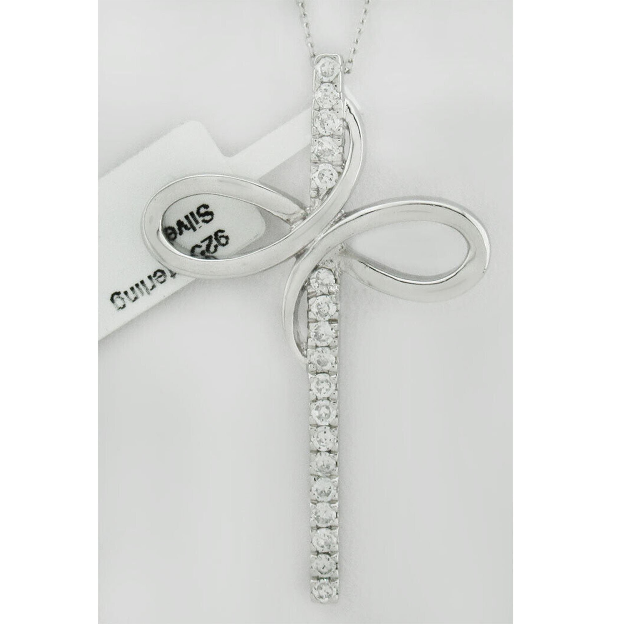 Created White Sapphires Cross Pendant Necklace .925 Sterling