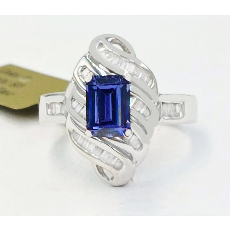 Anillo de tanzanita y diamantes auténticos de 1,15 quilates en oro blanco de 14 k imagen 1