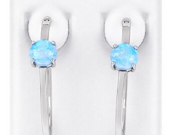 Genuine Opal Hoop Huggies Earrings .925 Sterling Silver
