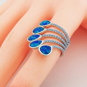 Genuine Blue Opal & Blue Topaz Ring .925 Sterling Silver Size 6