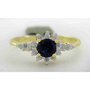 Echte ring met blauwe saffier en witte saffier, 10 kt goud