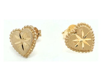 Diamond-Cut Heart 14k Yellow Gold Push Back Earrings