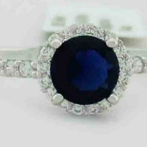 Blauwe Saffier & Witte Saffieren Ring .925 Sterling Zilver