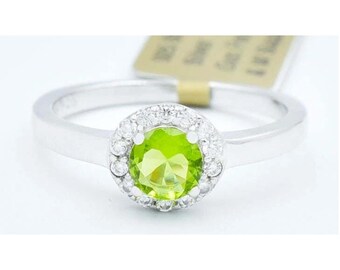 Genuine 0.75 Cts Peridot & White Sapphire Ring .925 Sterling Silver