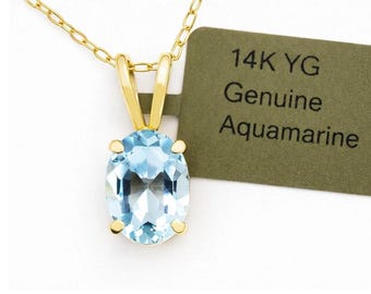 Genuine 1.56 Cts Aquamarine Pendant 14k Yellow Gold