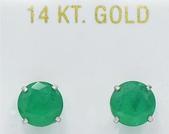 Genuine 5.30 Cts Emerald Stud Earrings 14k White Gold