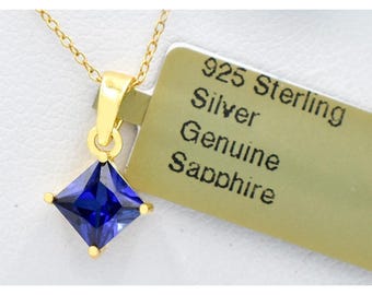 Genuine 0.90 Cts Blue Sapphire Pendant Necklace 14k Yellow Gold Plated