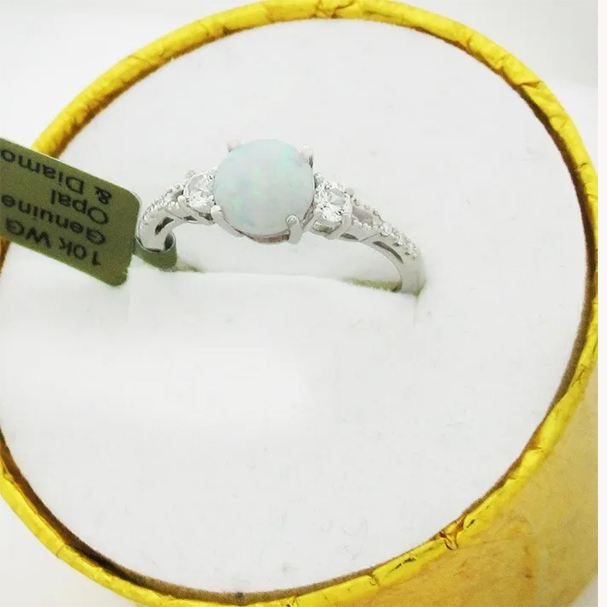 Dainty Opal & Diamond Ring in 10kt White Gold | OpalPop Genuine 1.04 Cts Opal & Diamond Ring 10K White Gold main image 2