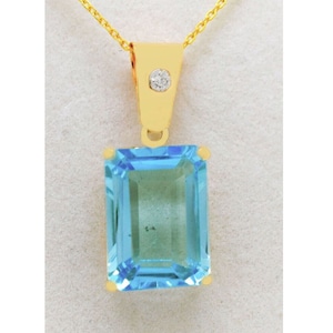 Genuine 8.14 Cts Blue Topaz & Diamond Pendant 10k Gold - Free Appraisal Service