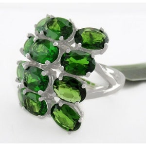 Genuine 12.68 Cts Tsavorite Ring .925 Sterling Silver