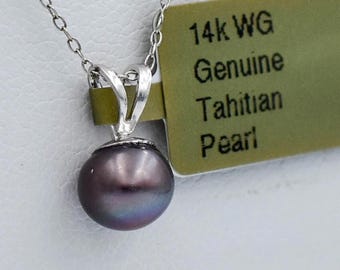 Natural 6 mm Tahitian Pearl Pendant 14k White Gold