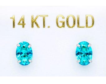Genuine 1.64 Cts Paraiba Tourmaline Stud Earrings SOLID 14k White Gold