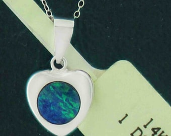 Genuine Opal Pendant Necklace 14K White Gold