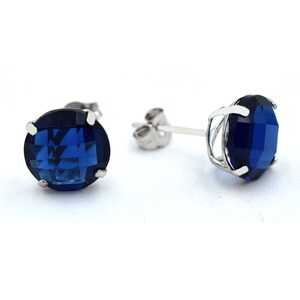 Blue Sapphires Checkerboard 4.90 Cts Stud Earrings 14k White Gold