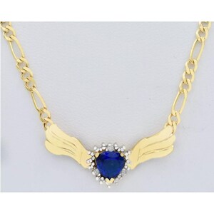 Genuine 1.18 Cts Blue Sapphire & Diamond Heart Necklace 10k Gold