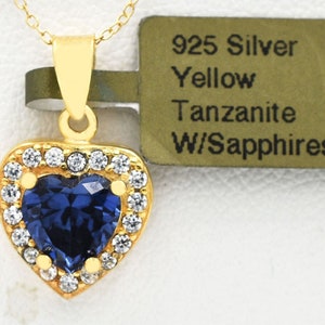 Created AAA Tanzanite 1.36 Cts & W/sapphire Necklace .925 Silver