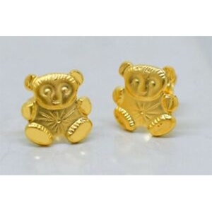 Teddy Bear Stud Earrings Solid 14K Yellow Gold