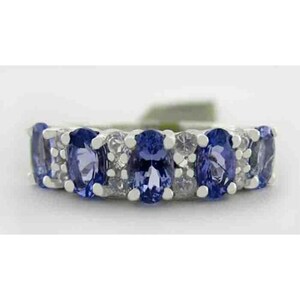 Genuine Tanzanite & White Sapphires Ring .925 Sterling Silver