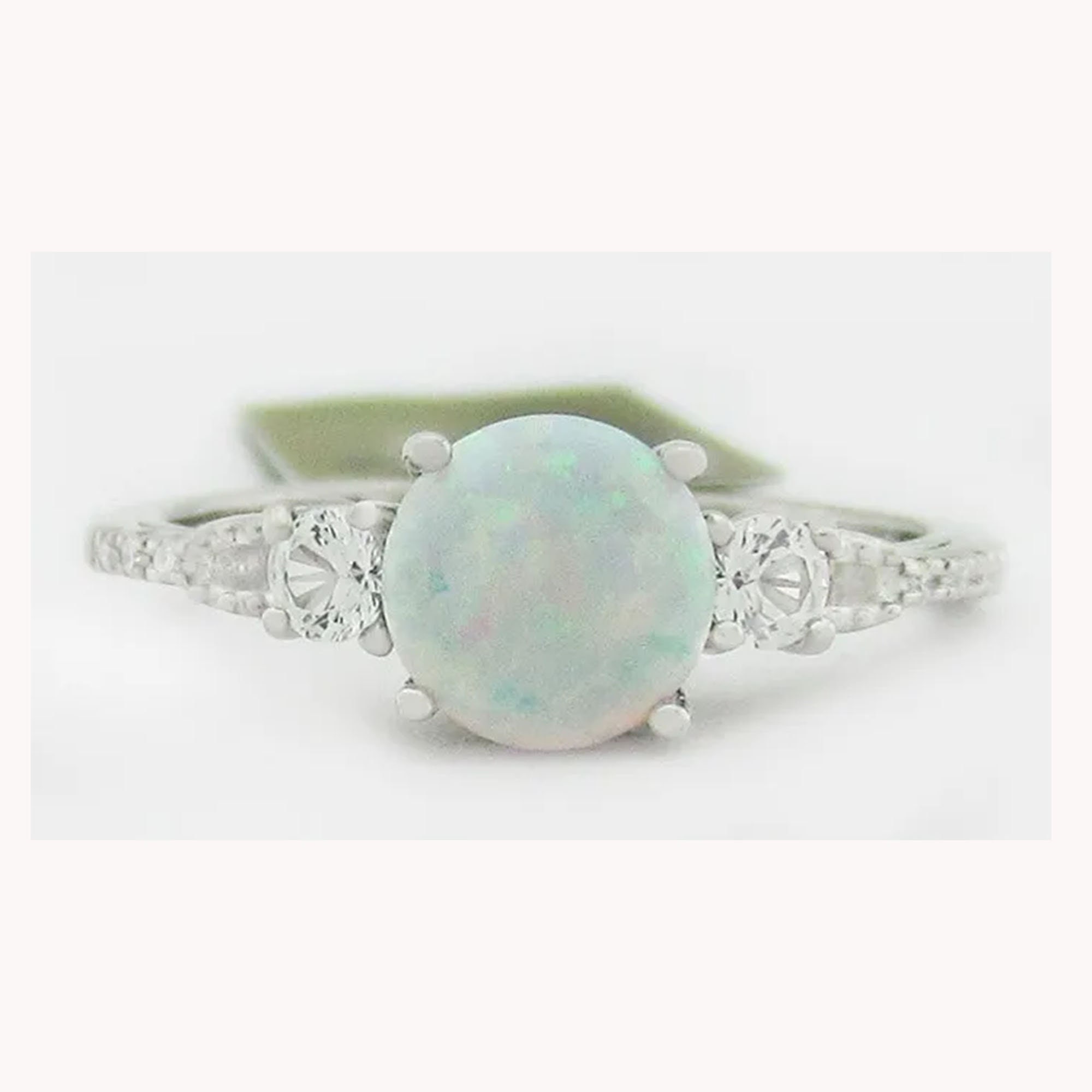 Dainty Opal & Diamond Ring in 10kt White Gold | OpalPop Genuine 1.04 Cts Opal & Diamond Ring 10K White Gold display picture 1
