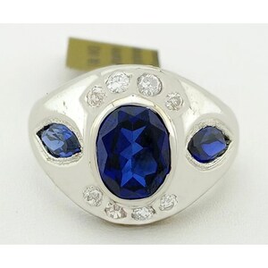 Genuine 2.25 Cts Blue Sapphire & Diamonds 14k Gold Ring