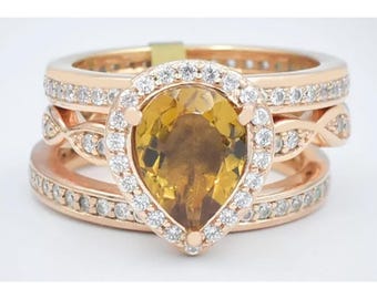 Genuine 2.85 Ct Yellow Topaz & White Sapphire Set 3 Ring 925 Silver