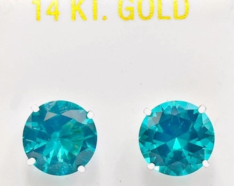 Echte 9,80 kts paraiba toermalijn oorknopjes 14k witgoud