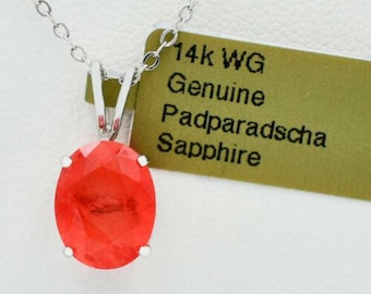 Echte 2.70 Cts Padparadscha Sapphire Hanger 14k Wit Goud