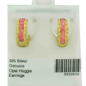 Genuine Pink Opal Huggies Earrings .925 Silver (gold tone)