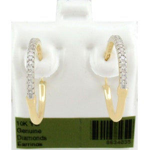 Genuine 1 Ct Diamonds Hoop Huggies Earrings 10K Gold