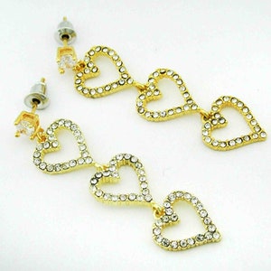 Triple Heart Shaped Design Dangling Earrings Silver Plated