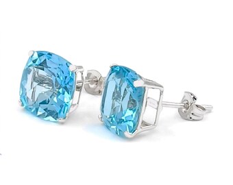 Genuine 7.34 Cts Aquamarine Studs Earrings 14k White Gold