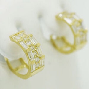 White Sapphire Huggie Earring 14k Yellow Gold