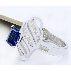 Anillo de tanzanita y diamantes auténticos de 1,15 quilates en oro blanco de 14 k imagen 3