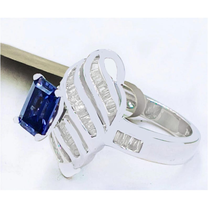 Anillo de tanzanita y diamantes auténticos de 1,15 quilates en oro blanco de 14 k imagen 3