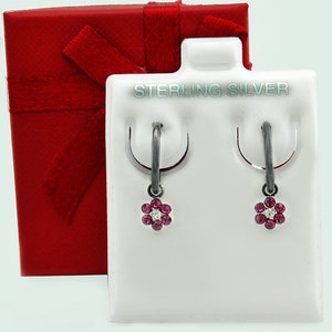 Flor de amatista Huggie Pendiente colgante .925 Plata de ley
