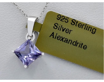 Created 0.78 Cts Alexandrite Pendant Necklace .925 Sterling Silver