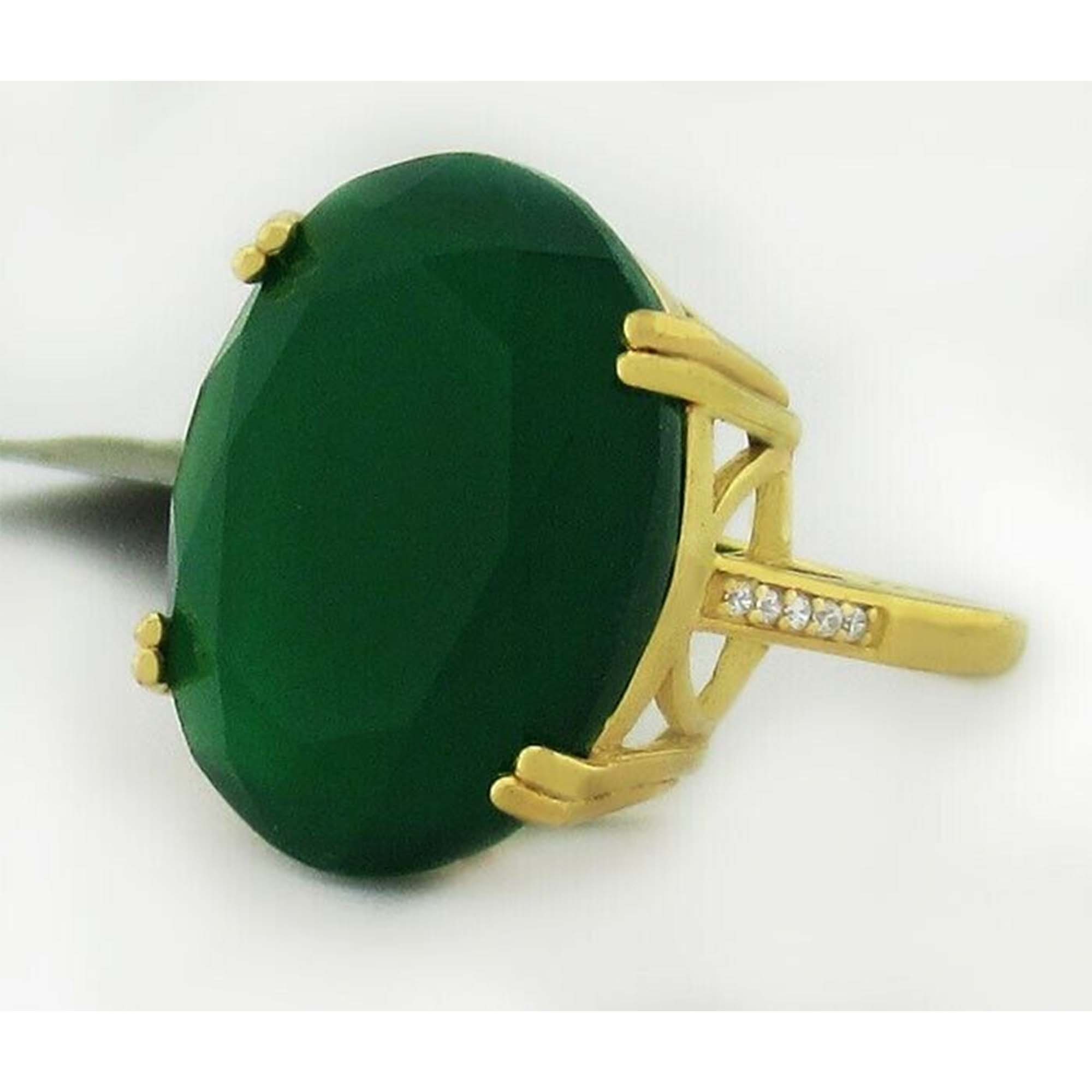 Genuine 18.32 Cts Green Onyx & Sapphire Ring .925 Silver