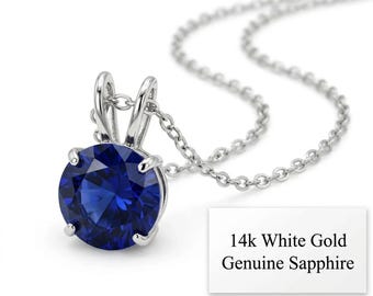 Genuine 1.07 Cts Blue Sapphire Pendant 14k White Gold